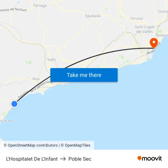 L'Hospitalet De L'Infant to Poble Sec map