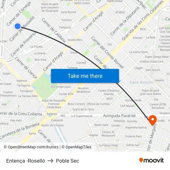 Entença -Roselló to Poble Sec map