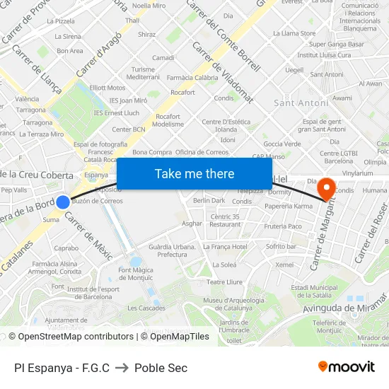 Pl Espanya - F.G.C to Poble Sec map