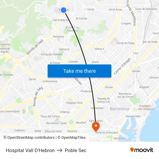 Hospital Vall D'Hebron to Poble Sec map