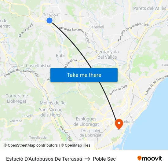 Estació D'Autobusos De Terrassa to Poble Sec map