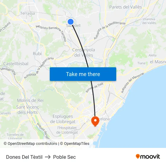 Dones Del Tèxtil to Poble Sec map
