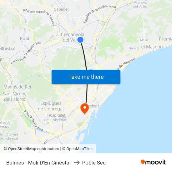 Balmes - Molí D'En Ginestar to Poble Sec map