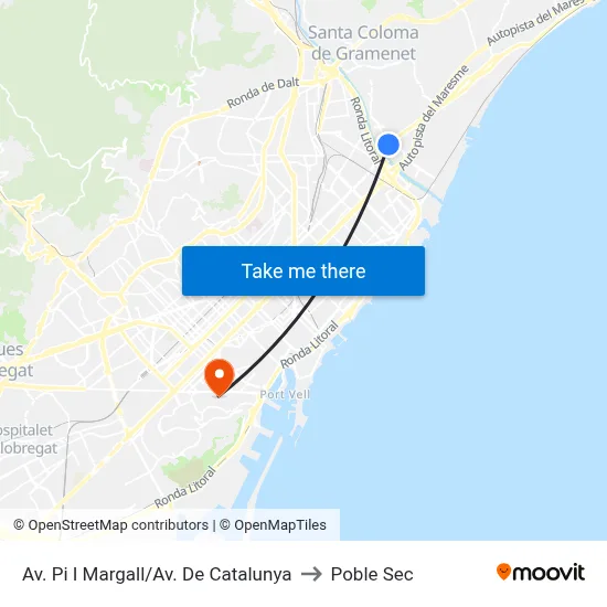 Av. Pi I Margall/Av. De Catalunya to Poble Sec map