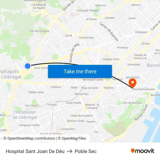 Hospital Sant Joan De Déu to Poble Sec map