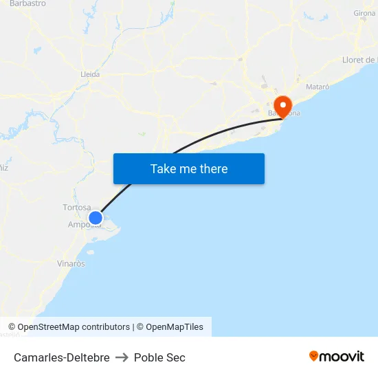 Camarles-Deltebre to Poble Sec map