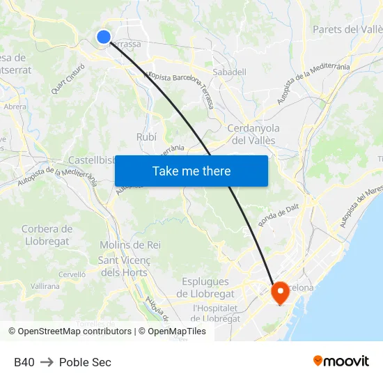 B40 to Poble Sec map