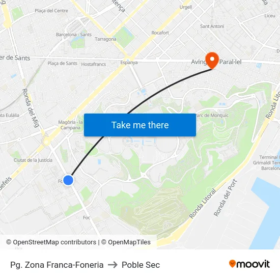 Pg. Zona Franca-Foneria to Poble Sec map