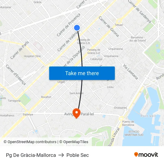Pg De Gràcia-Mallorca to Poble Sec map
