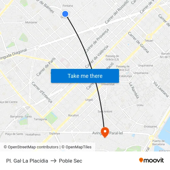 Pl. Gal·La Placídia to Poble Sec map