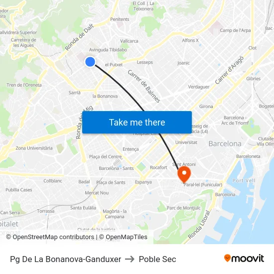 Pg De La Bonanova-Ganduxer to Poble Sec map