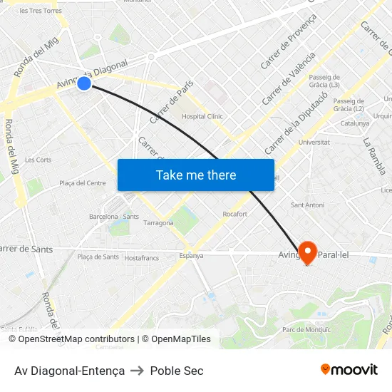 Av Diagonal-Entença to Poble Sec map