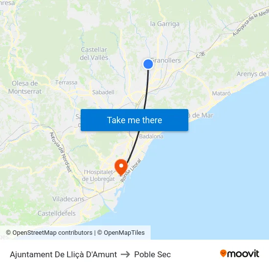 Ajuntament De Lliçà D'Amunt to Poble Sec map