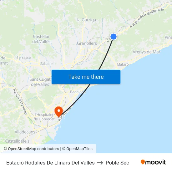 Estació Rodalies De Llinars Del Vallès to Poble Sec map