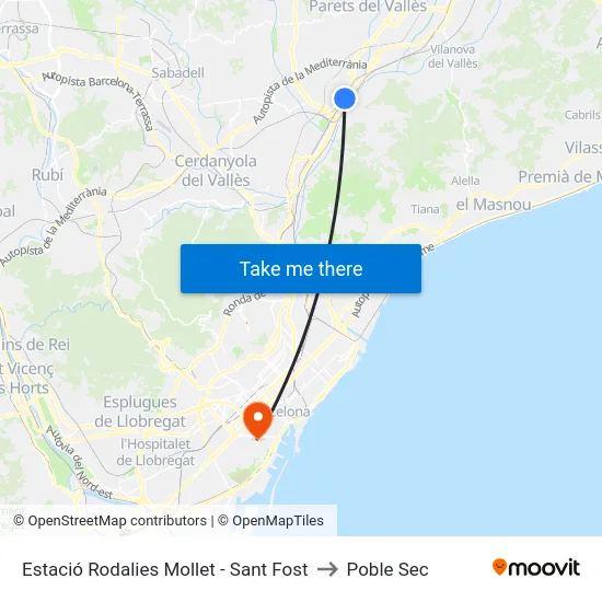 Estació Rodalies Mollet - Sant Fost to Poble Sec map
