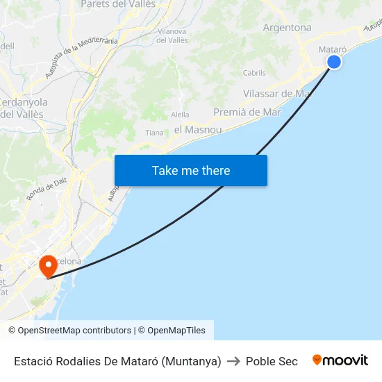 Estació Rodalies De Mataró (Muntanya) to Poble Sec map