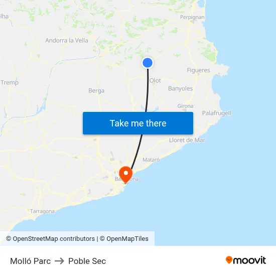 Molló Parc to Poble Sec map
