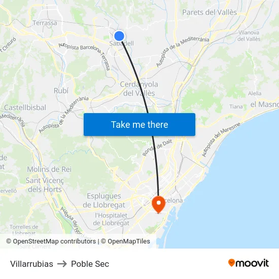 Villarrubias to Poble Sec map