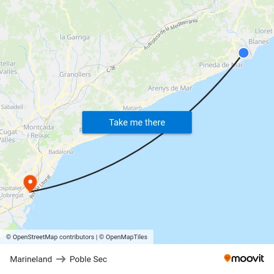 Marineland to Poble Sec map