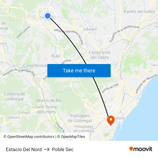 Estacio Del Nord to Poble Sec map