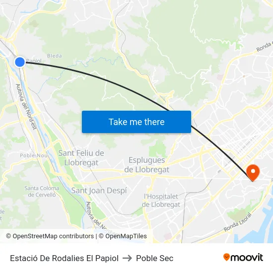 Estació De Rodalies El Papiol to Poble Sec map