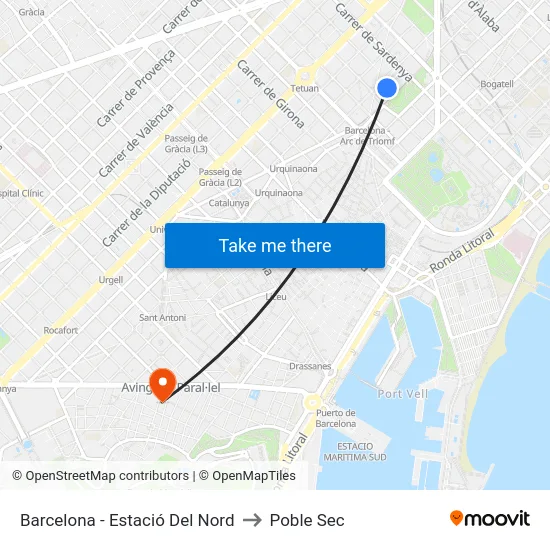 Barcelona - Estació Del Nord to Poble Sec map