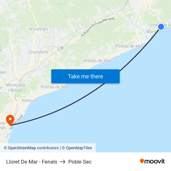 Lloret De Mar - Fenals to Poble Sec map