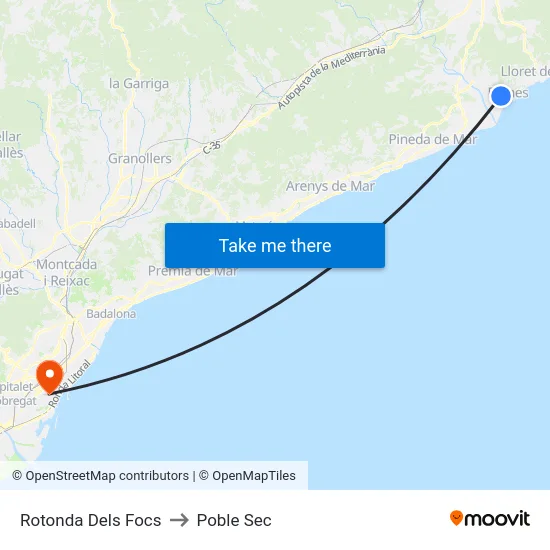 Rotonda Dels Focs to Poble Sec map