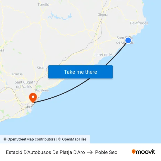 Estació D'Autobusos De Platja D'Aro to Poble Sec map