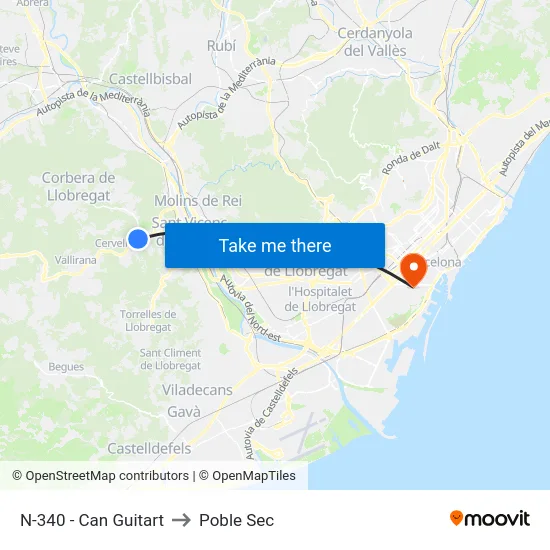 N-340 - Can Guitart to Poble Sec map
