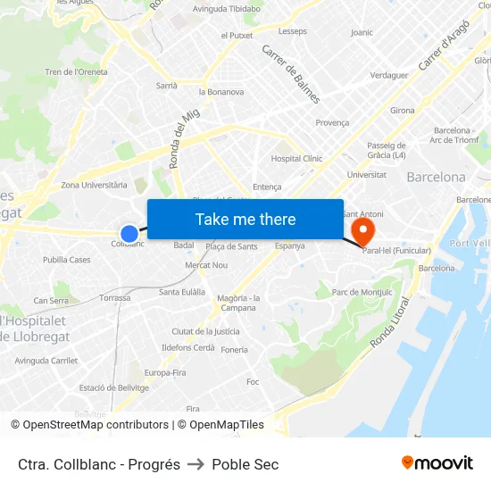Ctra. Collblanc - Progrés to Poble Sec map
