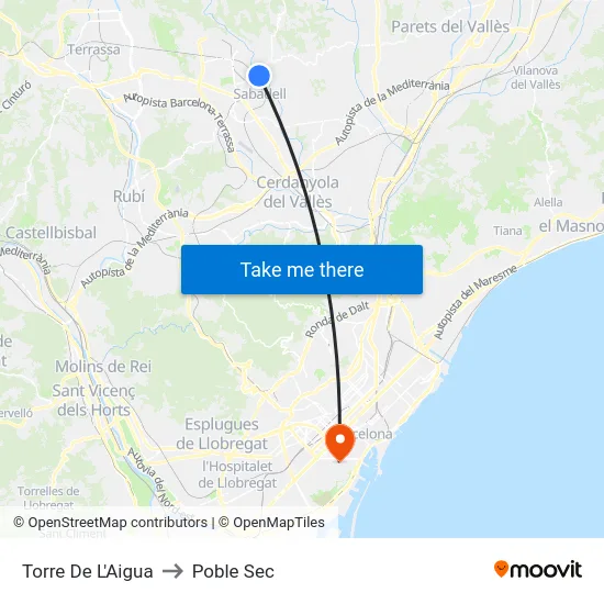 Torre De L'Aigua to Poble Sec map