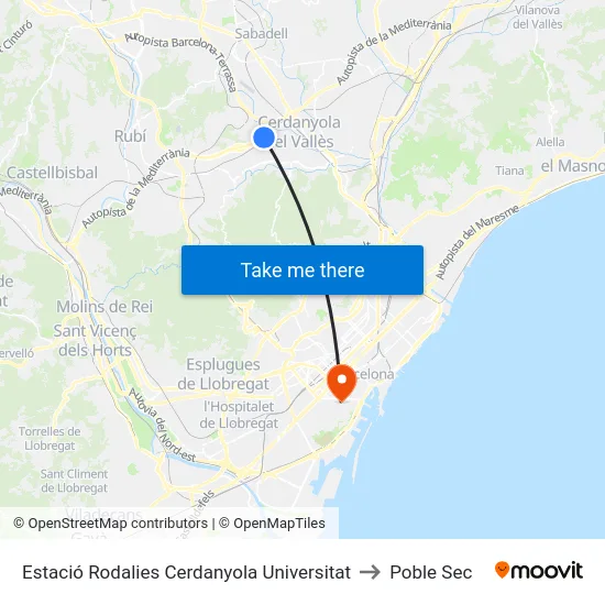 Estació Rodalies Cerdanyola Universitat to Poble Sec map