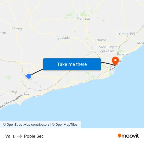Valls to Poble Sec map