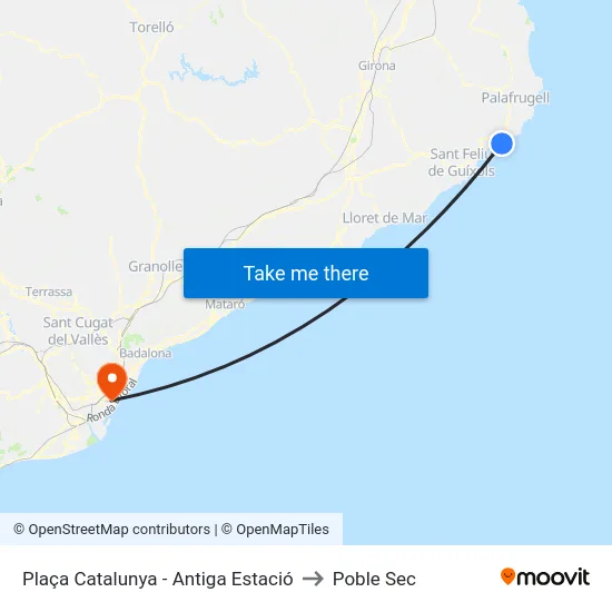 Plaça Catalunya - Antiga Estació to Poble Sec map