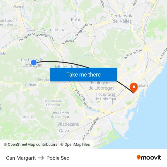 Can Margarit to Poble Sec map