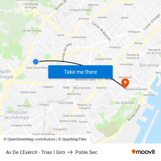 Av De L'Exèrcit - Trias I Giró to Poble Sec map