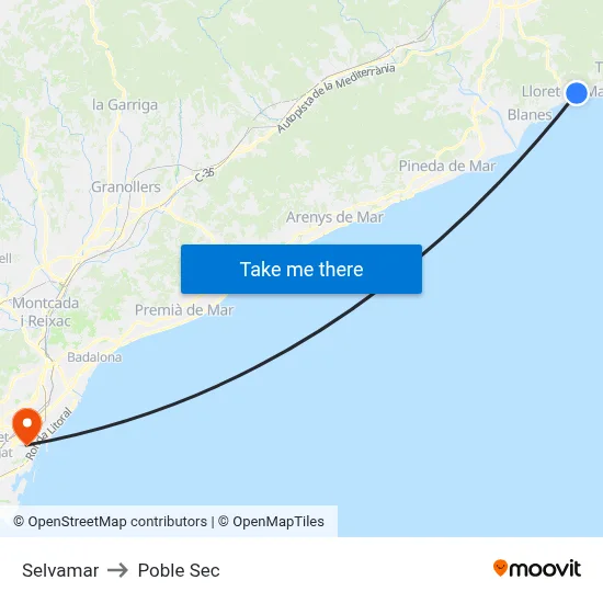 Selvamar to Poble Sec map