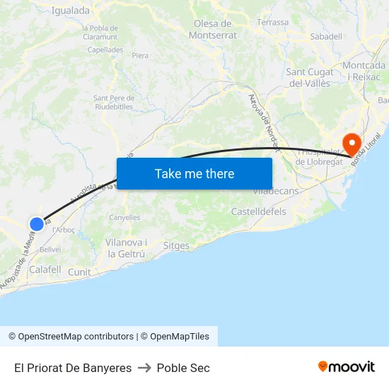 El Priorat De Banyeres to Poble Sec map