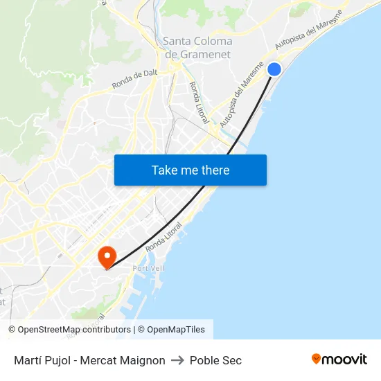 Martí Pujol - Mercat Maignon to Poble Sec map
