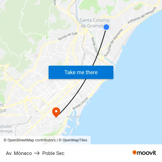 Av. Mònaco to Poble Sec map
