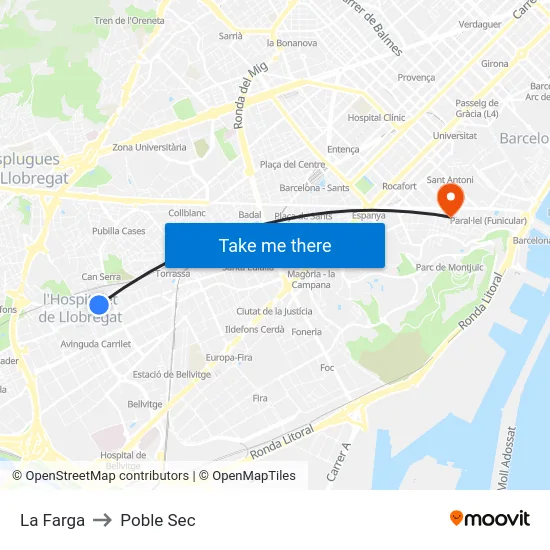 La Farga to Poble Sec map