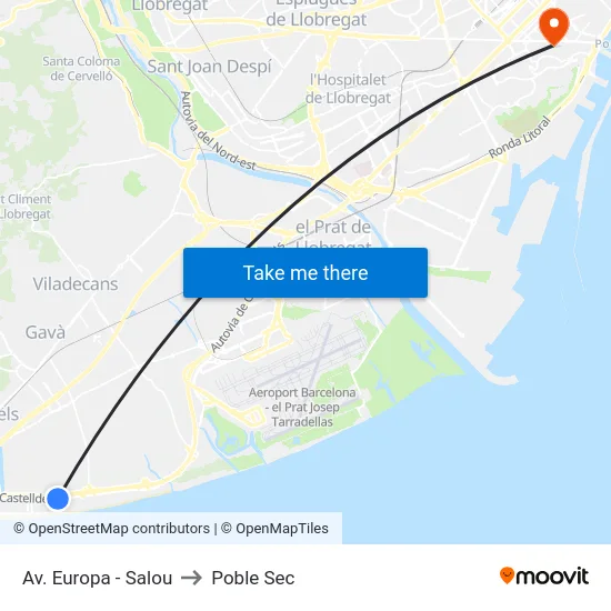Av. Europa - Salou to Poble Sec map