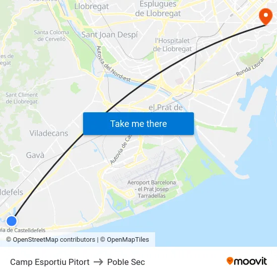 Camp Esportiu Pitort to Poble Sec map