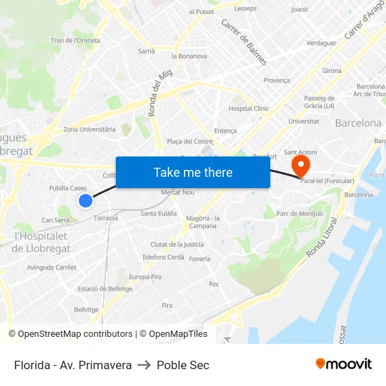 Florida - Av. Primavera to Poble Sec map