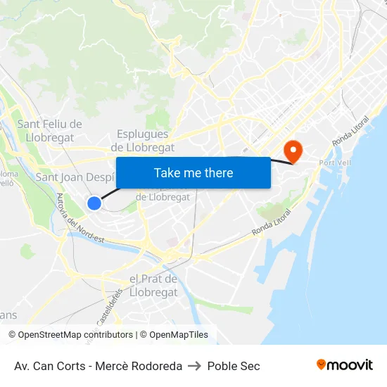 Av. Can Corts - Mercè Rodoreda to Poble Sec map