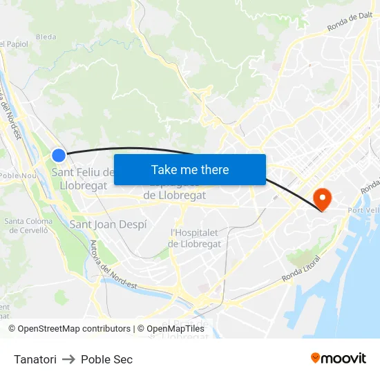 Tanatori to Poble Sec map