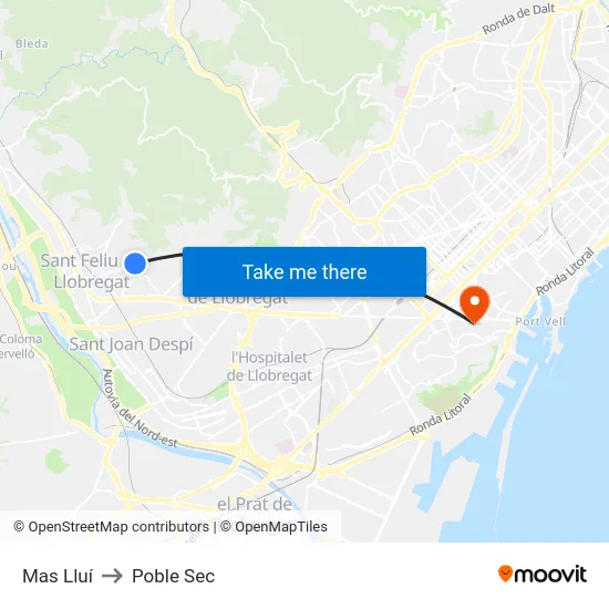 Mas Lluí to Poble Sec map