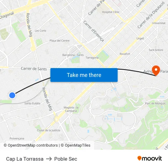 Cap La Torrassa to Poble Sec map