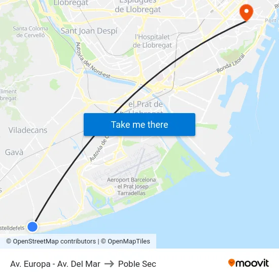 Av. Europa - Av. Del Mar to Poble Sec map